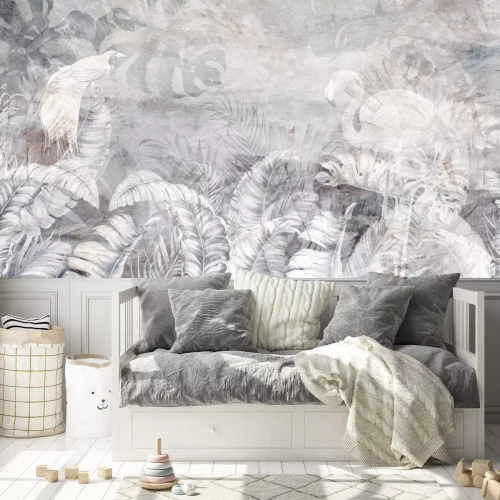 Fotobehang Vegetatie en vogels op een gestructureerde achtergrond