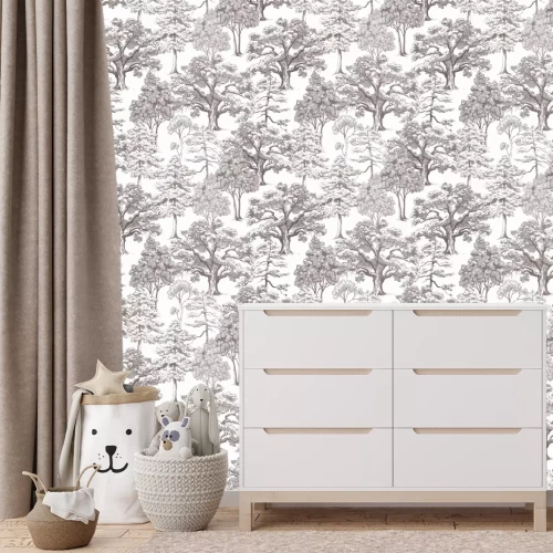 Fotobehang Patroon met bomen op een lichte achtergrond