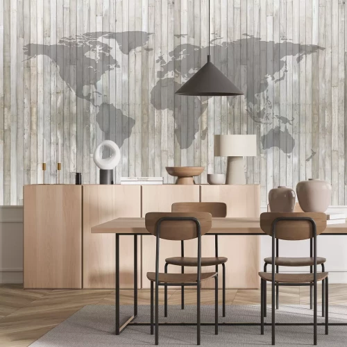 Fotobehang Wereldkaart op een houten achtergrond