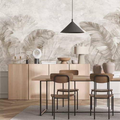 Fotobehang Afbeeldingen met bladeren in beige kleuren