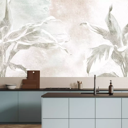 Fotobehang Bananenbladeren op een pastelkleurige achtergrond