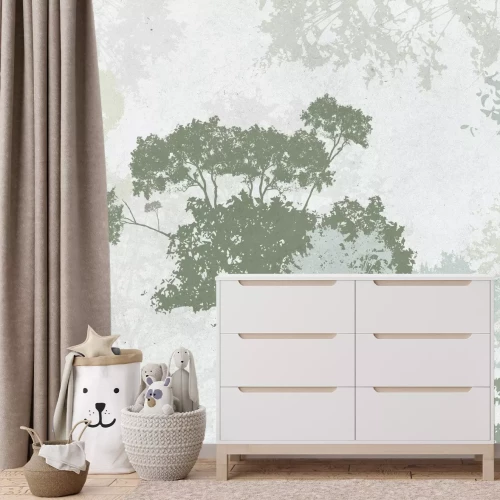 Fotobehang Compositie met bomen in tinten groen