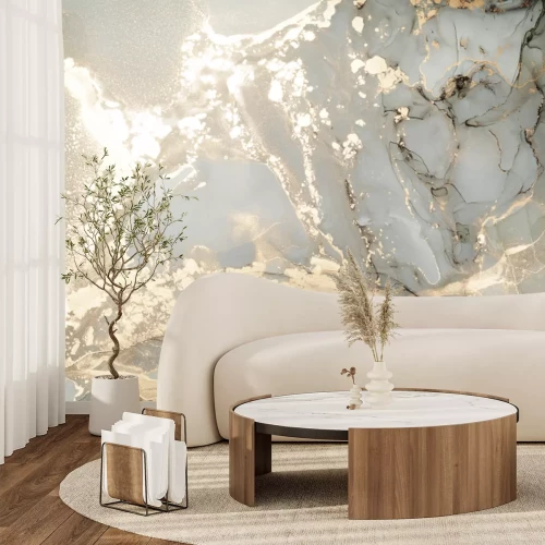 Fotobehang Abstracte marmeren compositie met goud