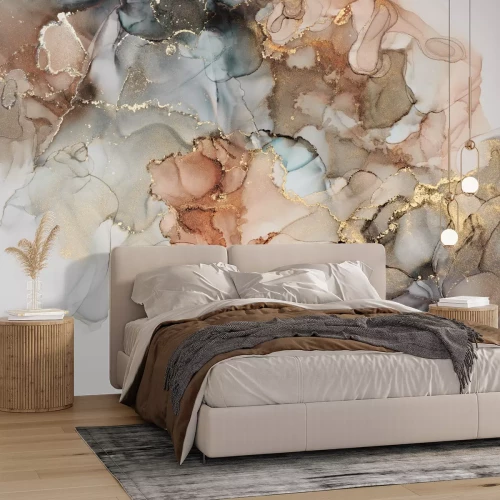 Fotobehang Abstracte compositie met aquarelmarmer