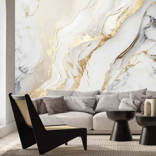 Fotobehang 3D abstract marmer wit en goud