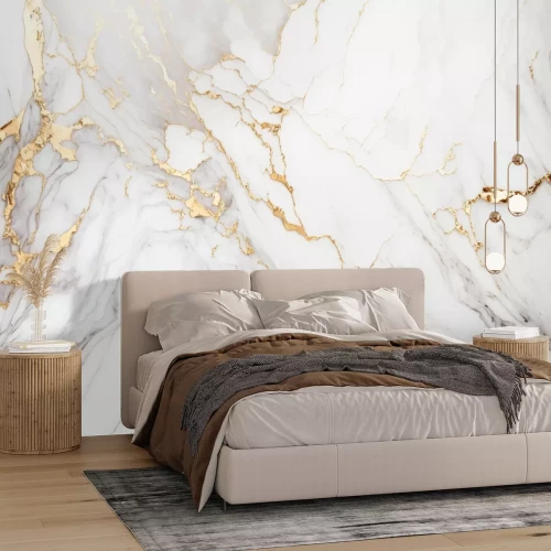 Fotobehang Marmer met gouden en grijze aderen