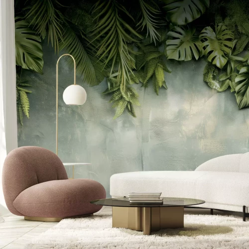 Fotobehang 3D groene tropische bladerencompositie