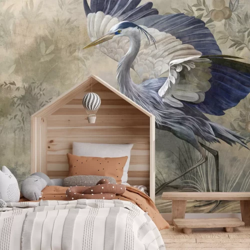 Fotobehang Reiger en tropische plantencompositie