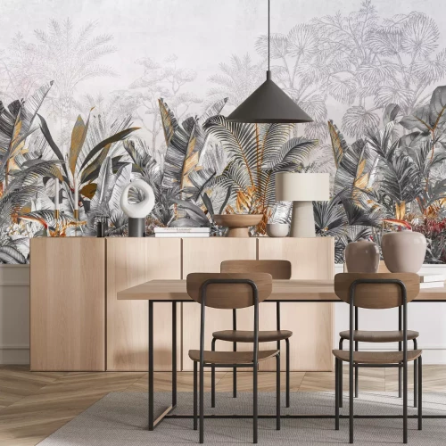 Fotobehang Tropisch bladpatroon in bruin en beige