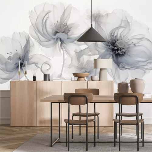 Fotobehang Delicate grijsblauwe bloemen