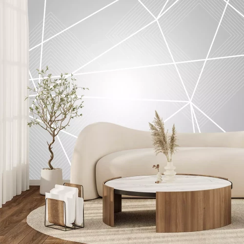 Fotobehang Gekruiste witte lijnen op een grijze achtergrond met een lichter centrum