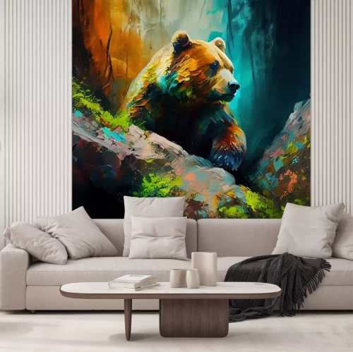 Fotobehang Artistiek portret van een beer in het bos