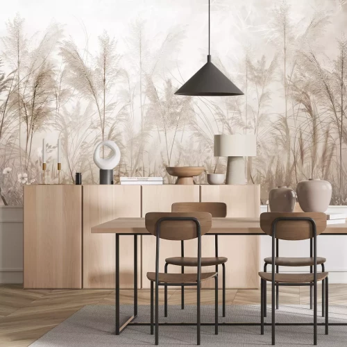 Fotobehang Hoge planten en grassen in beige kleuren