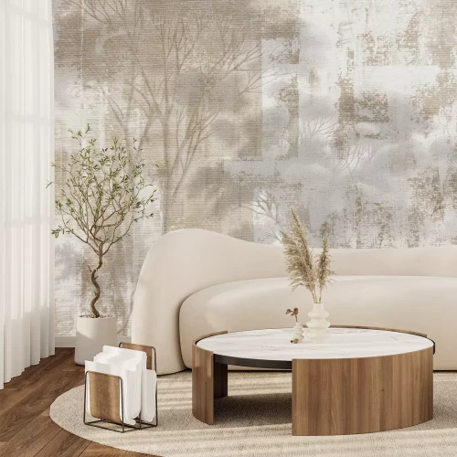 Fotobehang Bomen op een kartonnen achtergrondlandschap in beige kleuren