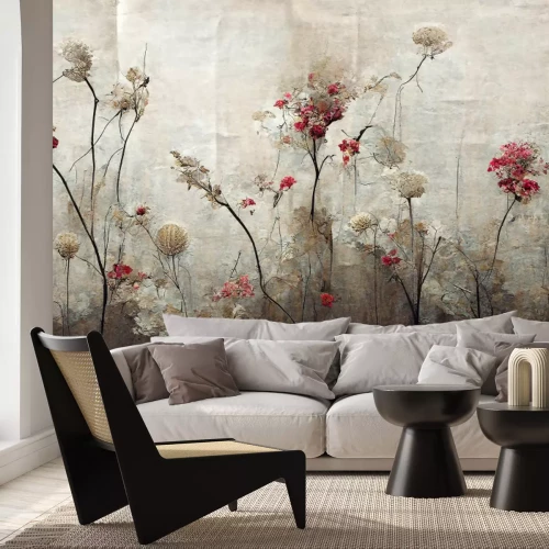 Fotobehang Abstract patroon van wilde bloemenplanten in industriële stijl