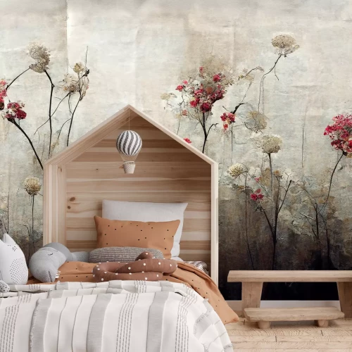 Fotobehang Abstract patroon van wilde bloemenplanten in industriële stijl