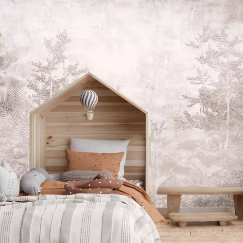 Fotobehang Bomen en tropische planten monochroom botanisch patroon