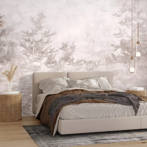 Fotobehang Bomen en tropische planten monochroom botanisch patroon