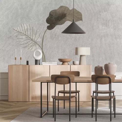 Fotobehang Minimalistisch bladpatroon op een grijze betonnen achtergrond