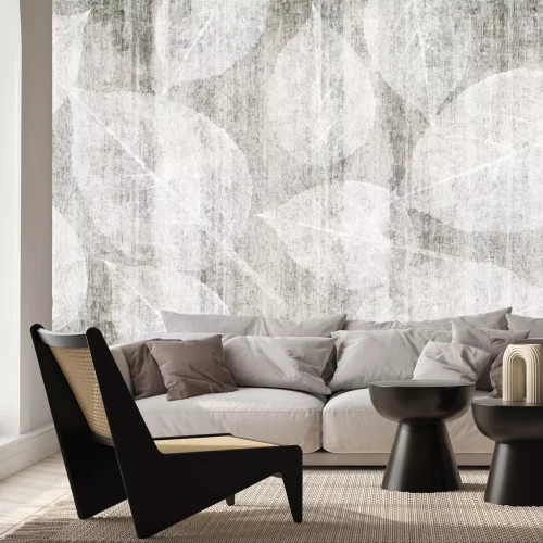 Fotobehang Witte bladeren op een gestructureerde achtergrond