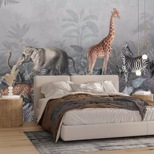 Fotobehang Wilde dieren op safari tussen tropische planten in een tropische jungle