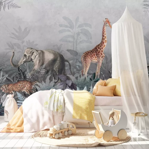 Fotobehang Wilde dieren op safari tussen tropische planten in een tropische jungle