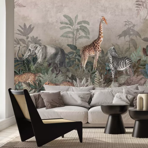 Fotobehang Safaridieren en tropische planten in de dichte jungle