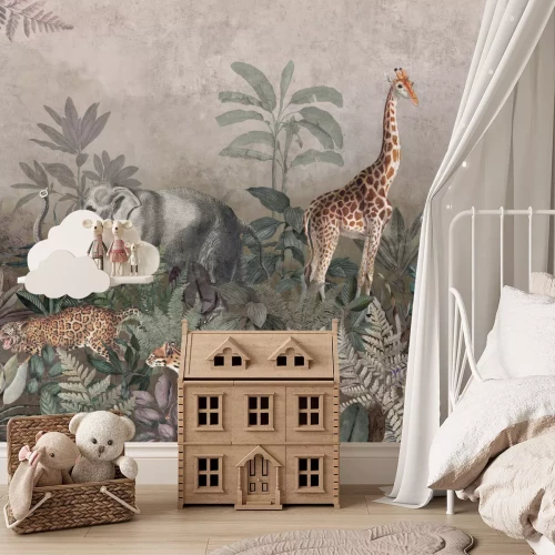 Fotobehang Safaridieren en tropische planten in de dichte jungle