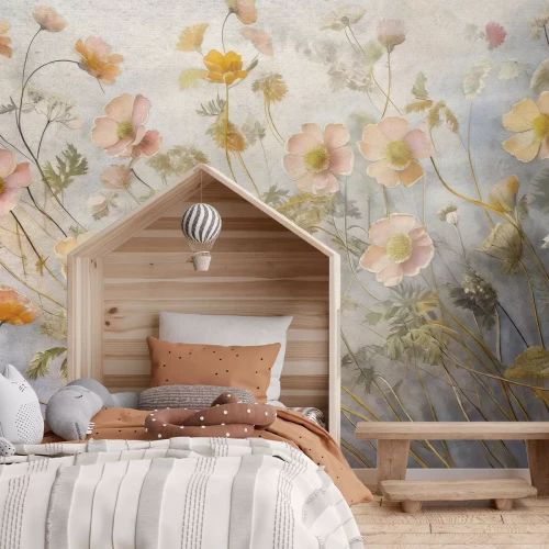 Fotobehang Botanisch patroon met vintage bloemen