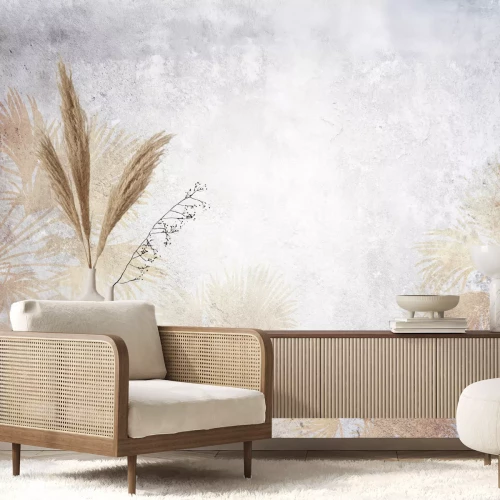 Fotobehang Exotische vegetatie op grijs beton