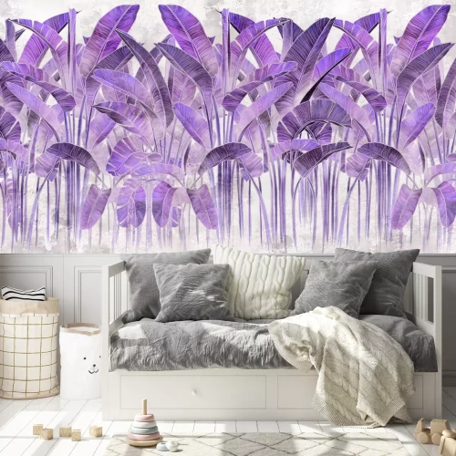 Fotobehang Tropische paarse bladeren op een gestructureerde achtergrond