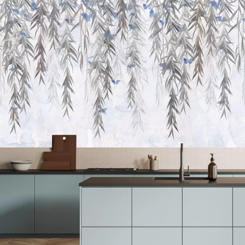 Fotobehang Hangende plantenranken op een betonnen achtergrond