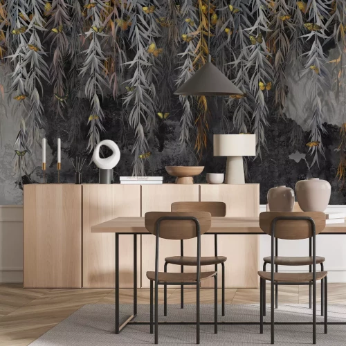 Fotobehang Hangende plantenranken op een donkere betonnen achtergrond