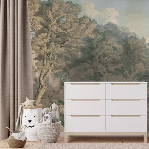 Fotobehang Bomen en planten tussen de rotsen, natuurlijk landschap