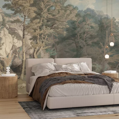 Fotobehang Bomen en planten tussen de rotsen, natuurlijk landschap