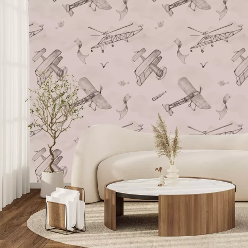 Fotobehang Vliegtuigen tussen de wolken in de lucht - kinderpatroon