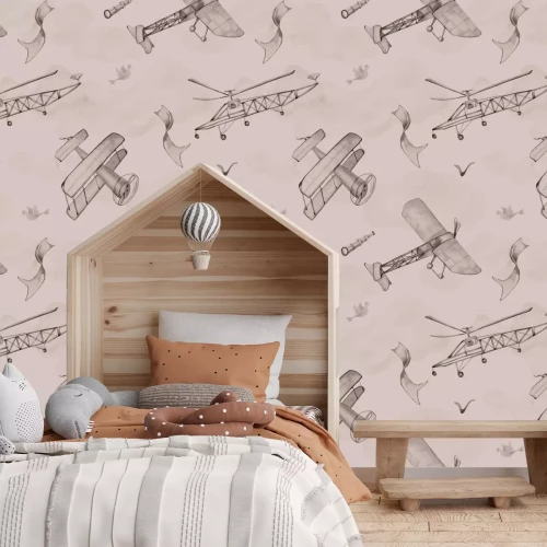 Fotobehang Vliegtuigen tussen de wolken in de lucht - kinderpatroon