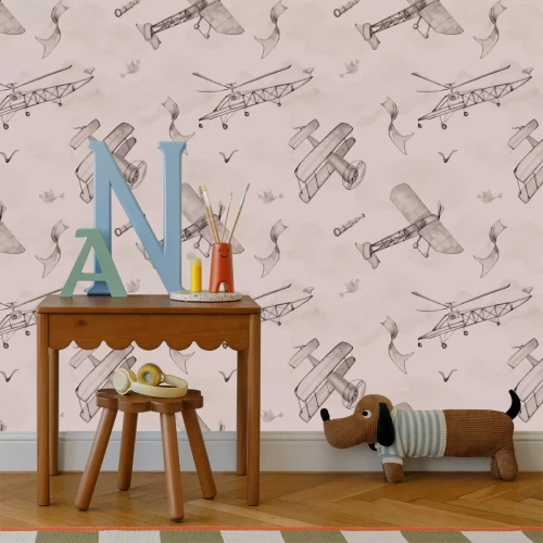 Fotobehang Vliegtuigen tussen de wolken in de lucht - kinderpatroon