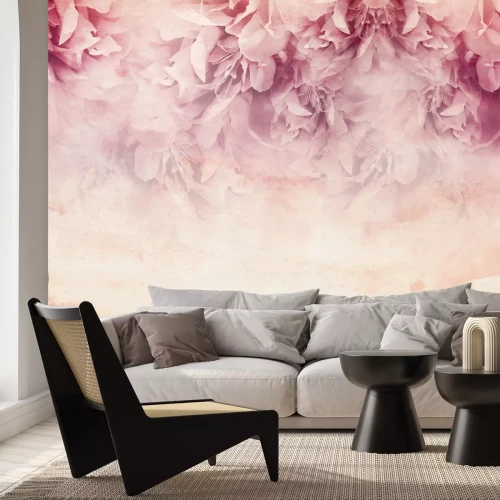 Fotobehang Roze pioenrozen op een gestructureerde achtergrond met een aquareleffect