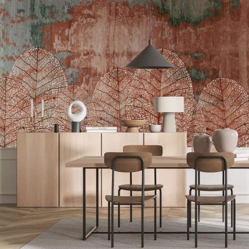 Fotobehang 3D-bladeren op een gestructureerde achtergrond