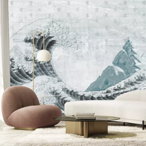 Fotobehang De Grote Golf voor de kust van Kanagawa en Chinese postzegels