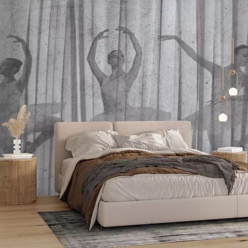 Fotobehang Dansende ballerina&#39;s op een gestreepte achtergrond met textuur