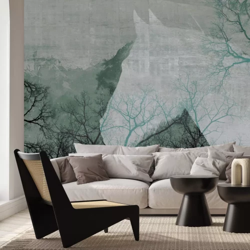 Fotobehang Abstract portret van een paard tussen bomen