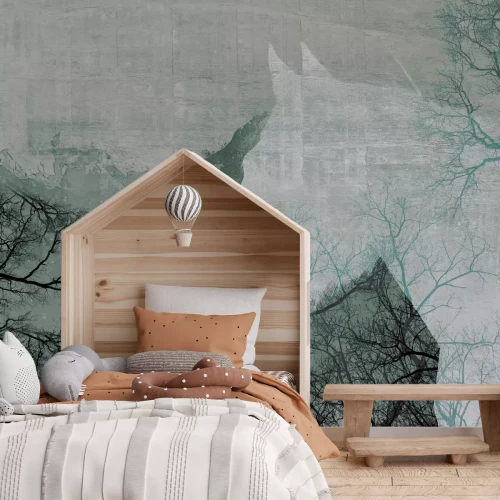 Fotobehang Abstract portret van een paard tussen bomen