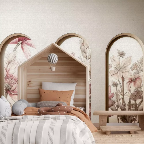 Fotobehang Bloemen in 3D bogen botanisch patroon