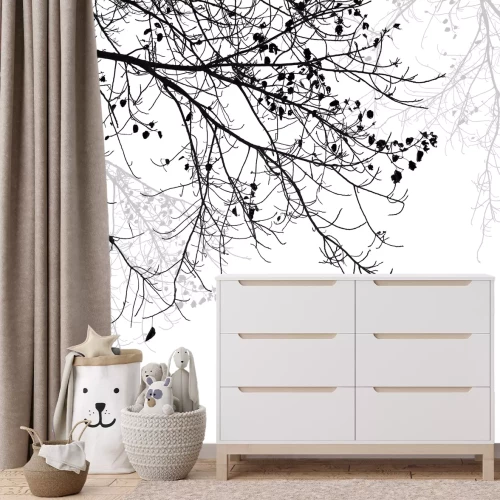 Fotobehang Boomtakken op een witte achtergrond, minimalistisch patroon