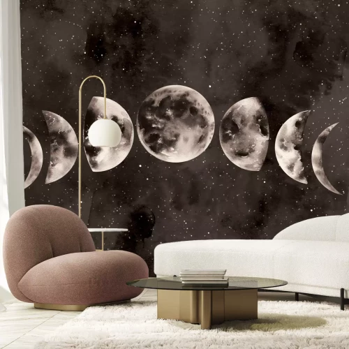 Fotobehang Maanfasenpatroon in aquarelstijl