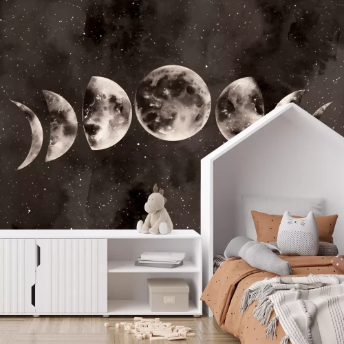 Fotobehang Maanfasenpatroon in aquarelstijl