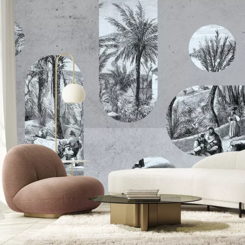 Fotobehang Zwart-wit landschap in geometrische vormen