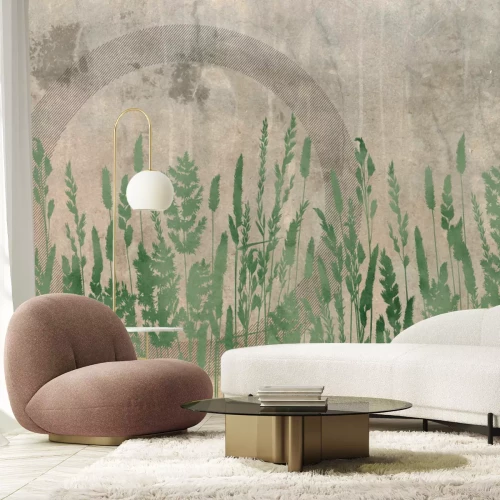 Fotobehang Moderne patronen van veldplanten en geometrische vormen